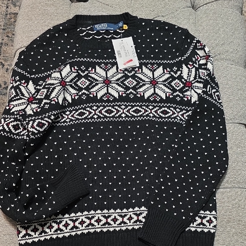 Polo Ralph Lauren Black and White Crewneck Sweater